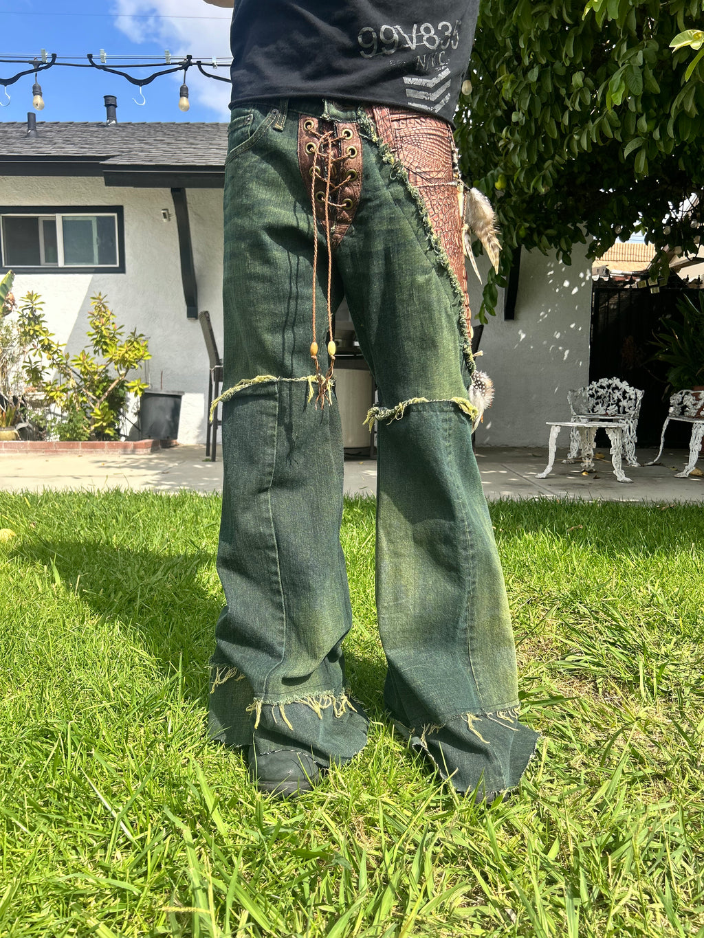 Green crocodile flares waist 28x30.5