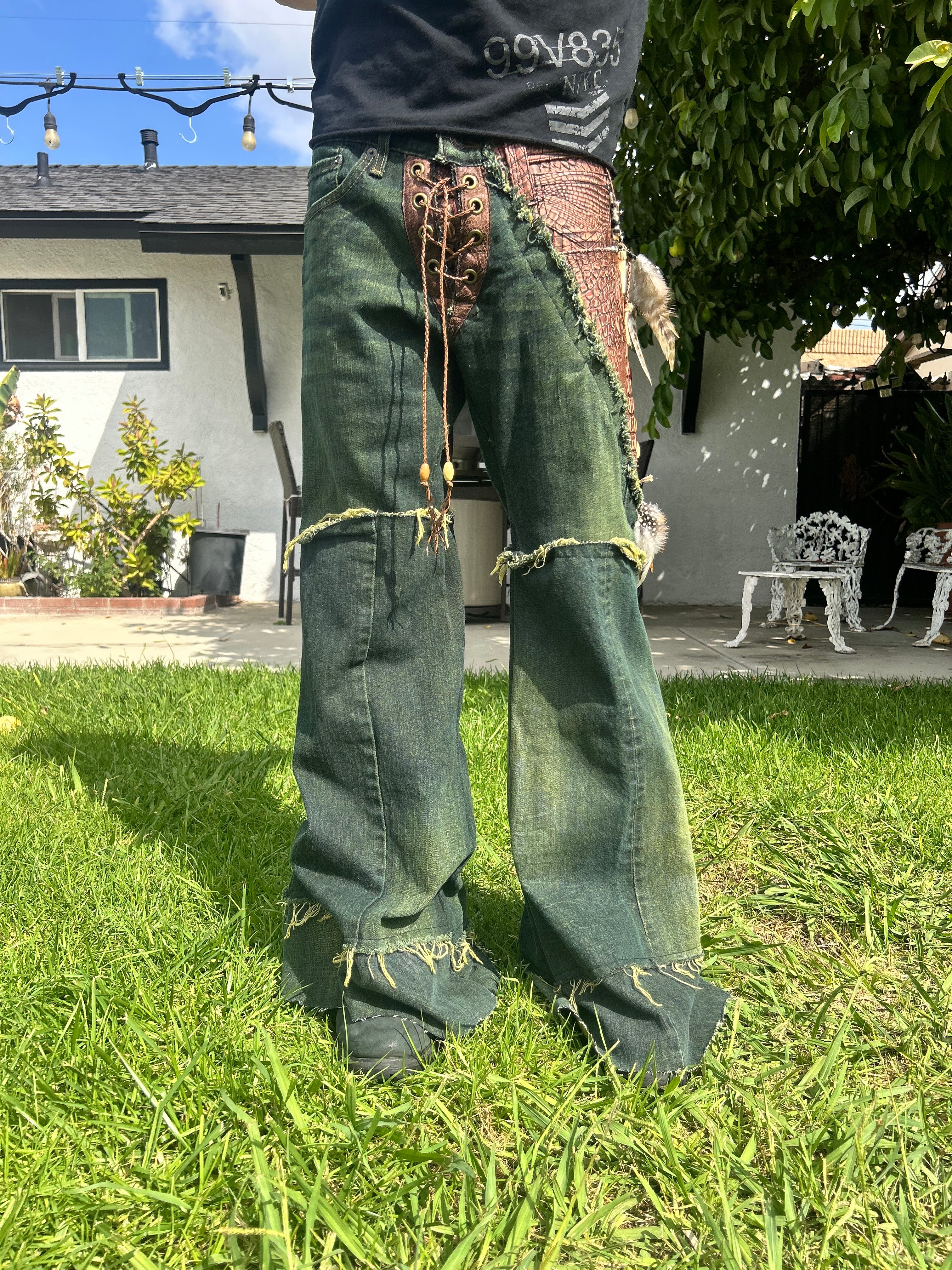 Green crocodile flares waist 28x30.5