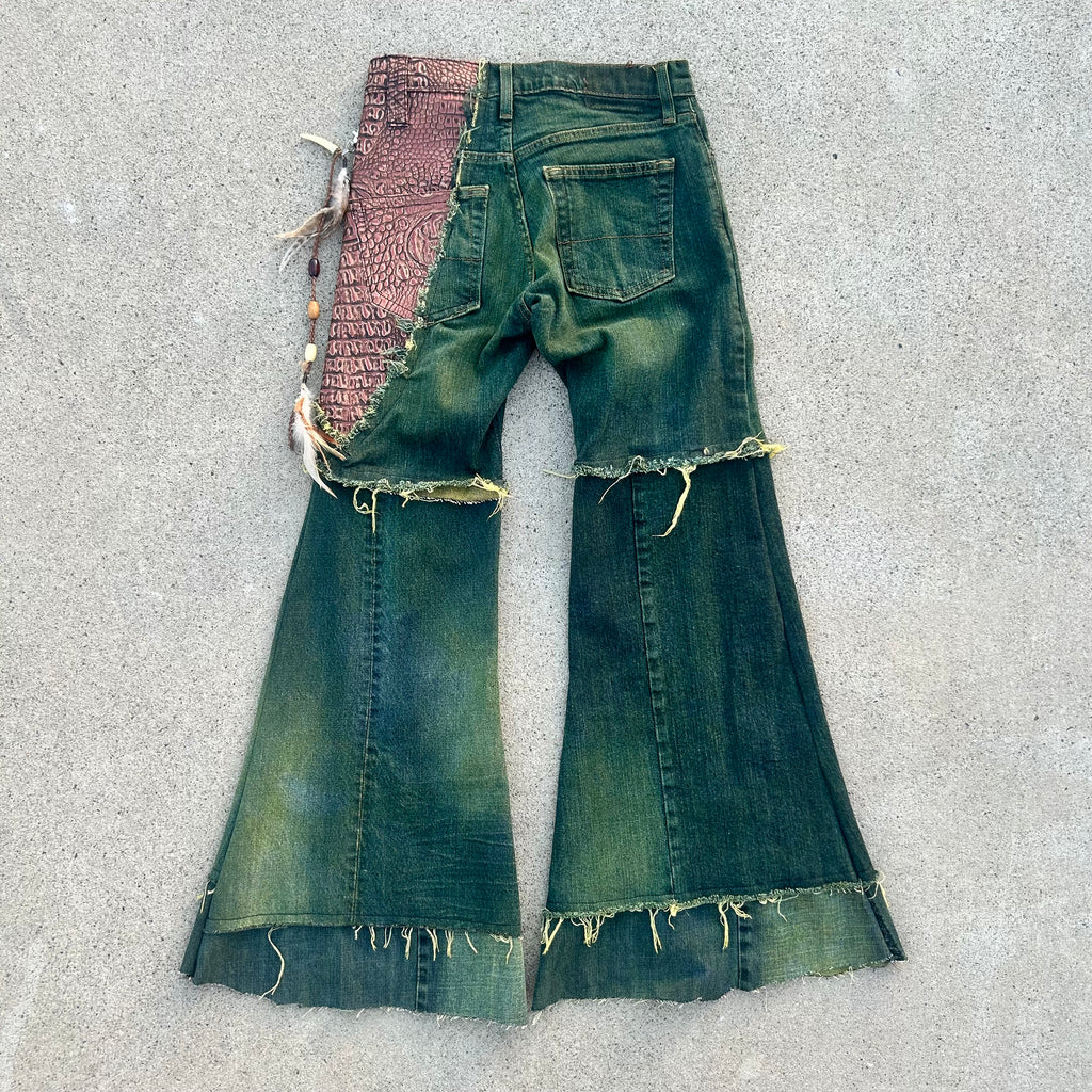 Green crocodile flares waist 28x30.5