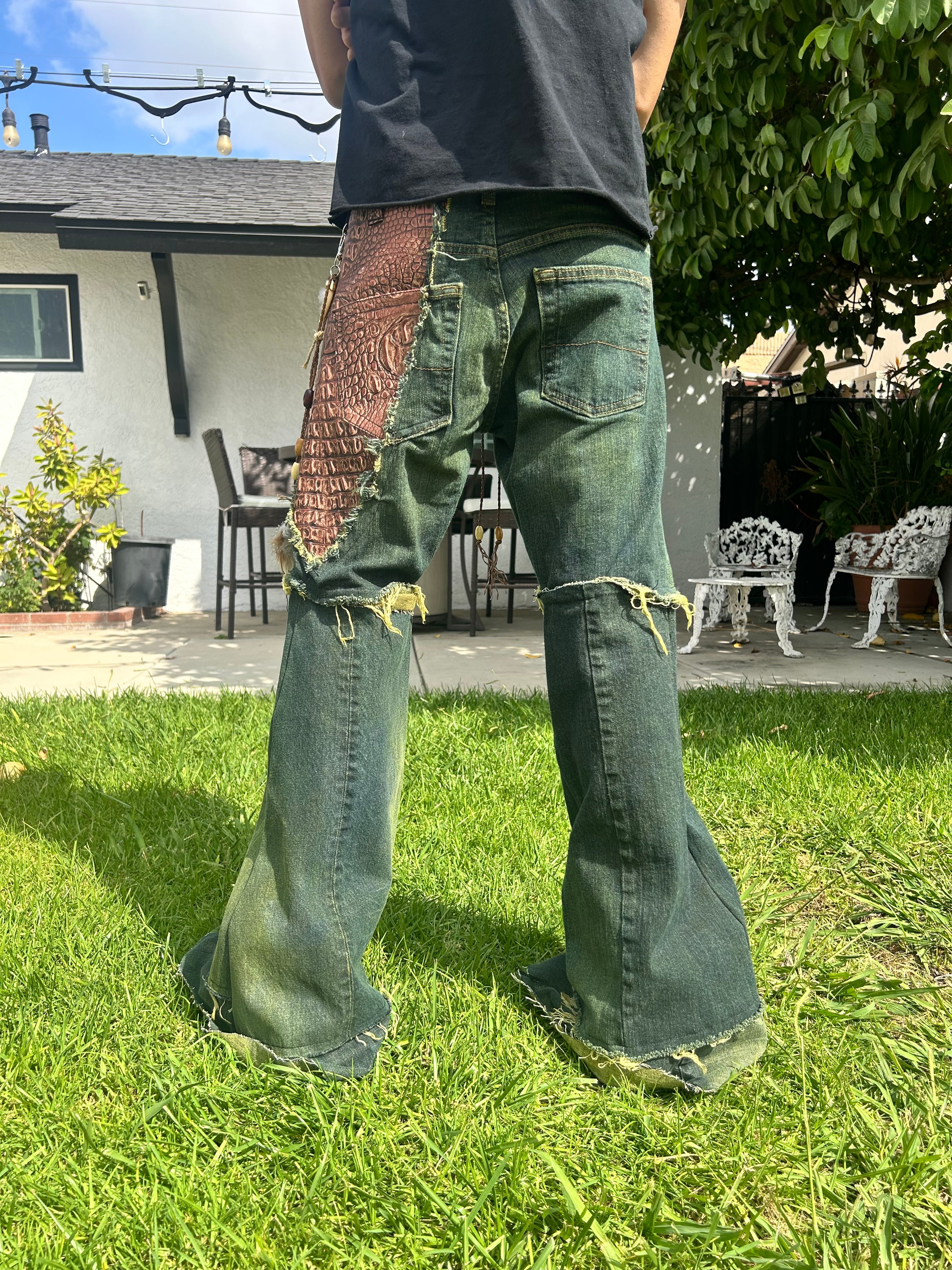 Green crocodile flares waist 28x30.5